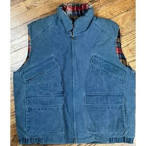 Eddie Bauer Goose Down Canvas Vest Mens Snap Button Workwear Vintage Sz XL